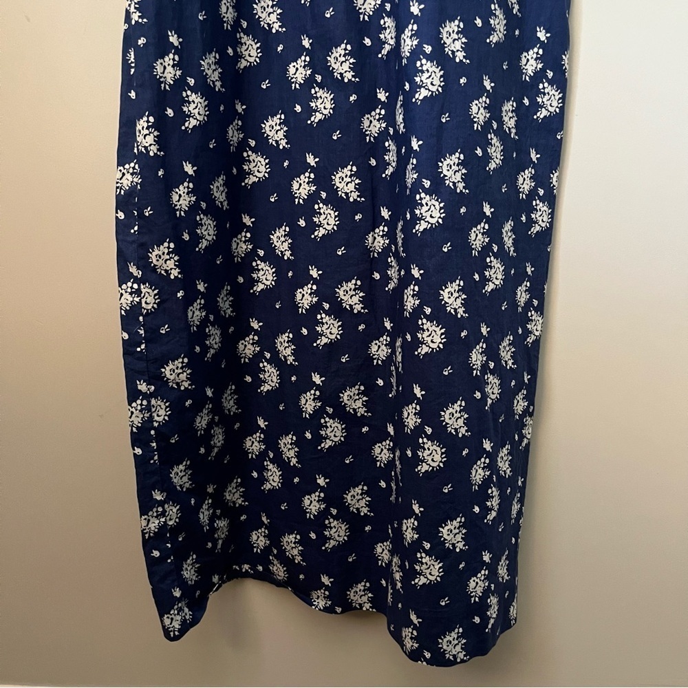 J. Crew Factory Abstract Flower Printed Blue & White 100% Cotton Maxi Dress Sz 2 - Picture 7 of 16